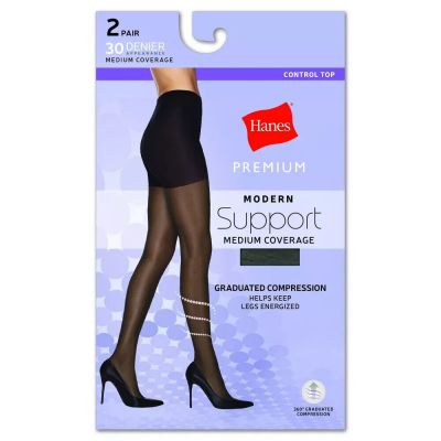 Hanes Women's 2pk Modern Support Graduated Compression Tights Black Size XXL