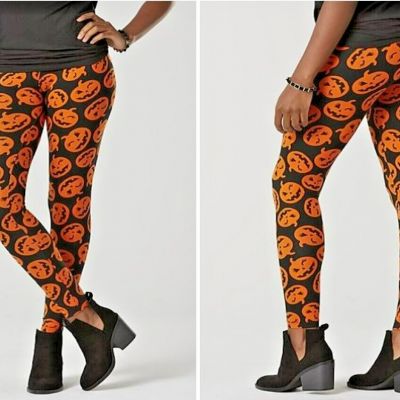 Joe Boxer Womens Juniors Halloween Jack O' Lantern Knit Leggings Black XL New