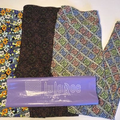 LuLaRoe 3 Pairs Long & Curvy One Size Multicolor Ankle Buttery Soft Leggings