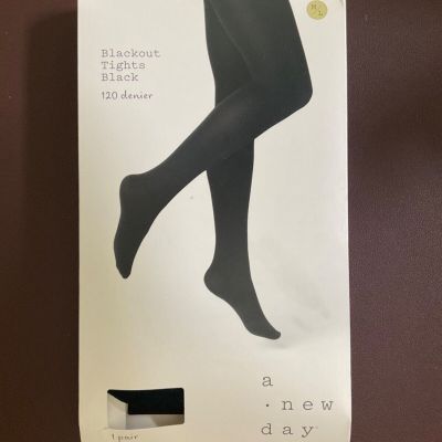 New Day 1 Pair Blackout Tights Womens Size L/XL 120 Denier Black