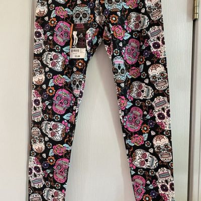 Day of the Dead Ankle Leggings No Boundaries Skulls los Muertos NWT Size M 7-9