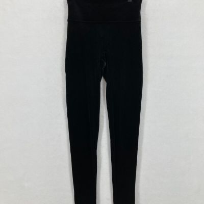 Spanx Ankle Leggings Women's Small Petite Black Velvet Stretch Fabric Pull On