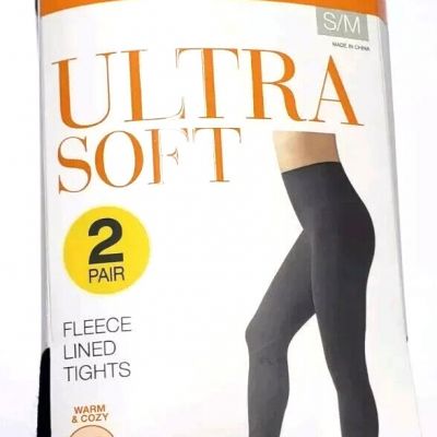 Warners Blissful Benefits Tights Fleece Lined size S/M (2 Pair) Ultra Soft Black