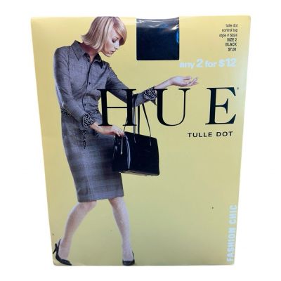 HUE Pantyhose Size 3, Black Control top Tull Dot  NEW #6024