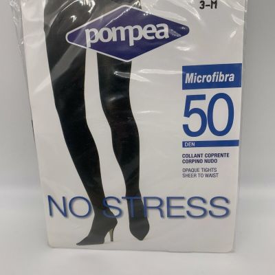 1 pr Pompea No Stress Opaque Tights - Sheer to Waist - Nero (Black)- Size 3-M