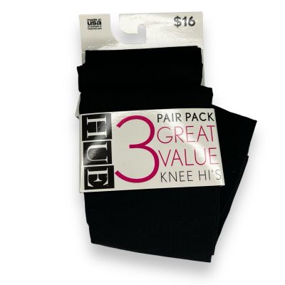 Hue Women’s Socks Knee Hi 3 Pair Pack One Size Fits Most Black Opaque