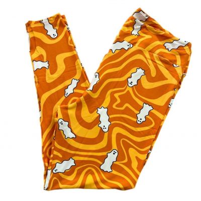 L/XL  Kids LulaRoe Leggings  Halloween Ghost on Orange Swirl  FITS 6/10