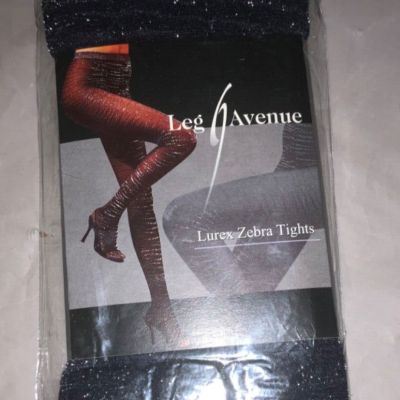 Leg Avenue Black Silver Glitter Lurex Zebra Tights Hosiery OS NIP