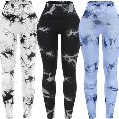 OVESPORT 3 Pack Tie Dye Seamless High Waisted Workout Leggings for Women Scrunch