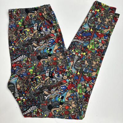 Funky Cartoon Novelty Print Patterned Leggings Plus Size One Size Stretch Active