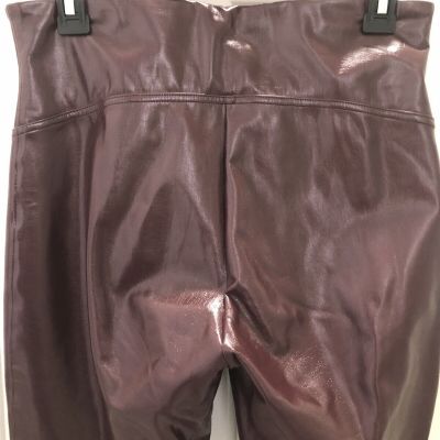 Spanx Faux Patent Leather Leggings Burgundy Maroon Size Large