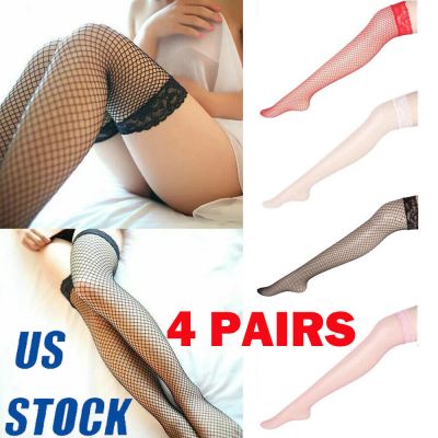 4 Pairs Women Stockings Lace Mesh High Thigh Fishnet Long Socks Sexy Lingerie US