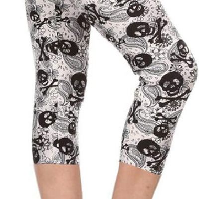 Women's High Waisted Buttery Soft Skull & Halloween Print Leggings (Available in