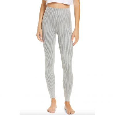 lunya cozy cotton silk ribbed high waisted leggings in mellow grey heather