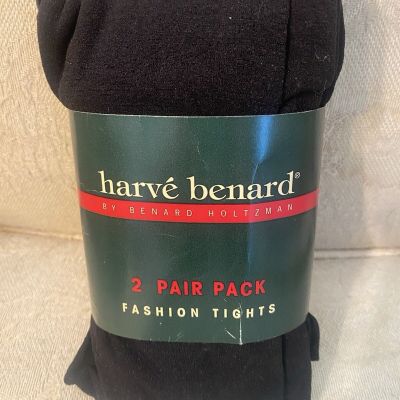 2 Pair Vintage Harve Benard M/L Fashion Tights Black New Old Stock USA made