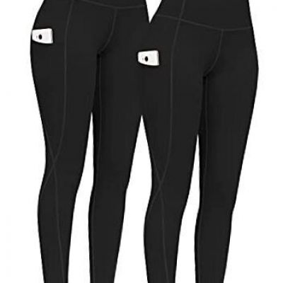 2 Pack High Waist Yoga Pants with Pockets, Tummy Control Large Black & Black