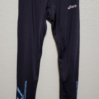 ASICS Womens Running ICON Tights Size XS Black with Blue Graphics Activewear EUC