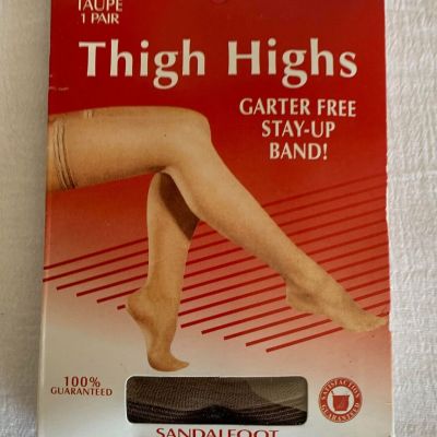 Vintage Thigh High Stockings Taupe Shoe Size 8.5 -11  Sandalfoot Garter Free NIP