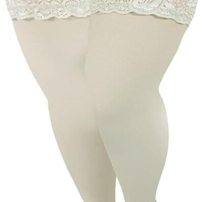 WHITE PLUS SIZE THIGH HIGH STOCKINGS SILICONE LACE TOP STAY UP 55D WOMEN'S SHEER