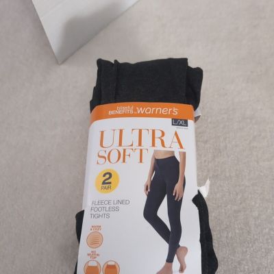 Warner's Black Heather Ultra Soft Fleece Lined Footless Tights 2-Pair Size L/XL