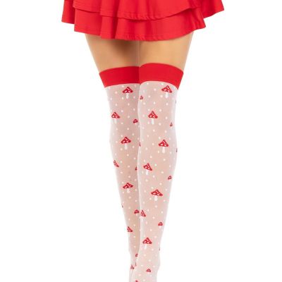 Leg Avenue Polka Dot Mushroom Thigh High - One Size - White/Red