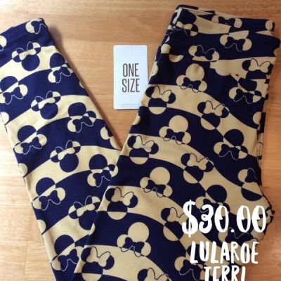 LLR One Size Disney Leggings Minnie Mouse heads split with Navy and Yellow