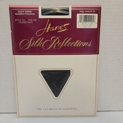 Vintage Hanes Silk Reflections Sheer Pantyhose Sandalfoot Classic Navy 715 Sz CD