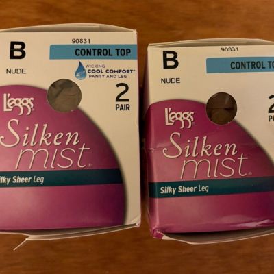 Leggs Silken Mist 4 Pair In 2 Boxes Size B Nude Control Top Ultra Sheer Leg