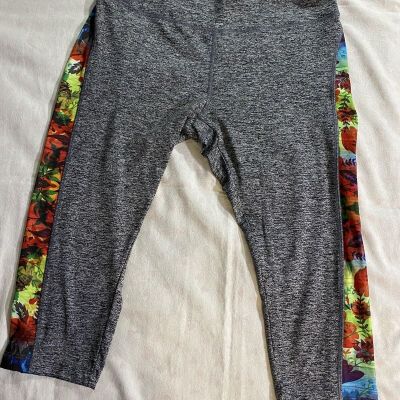 LuLaRoe Soft Comfy JADE Capri Athletic Large Leggings Colorful Panel~EUC