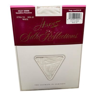 Hanes Silk Reflections White 715 Size EF Silky Sheer Sandalfoot Pantyhose