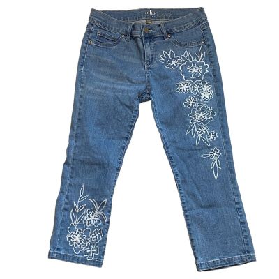 Soho Jeans by New York & Company Legging Crop Floral Embroidered Light Wash Sz 4