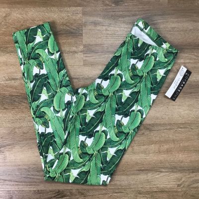 Leggings Size Medium Martinique Beverly Hills Hotel Banana Leaf Print Green