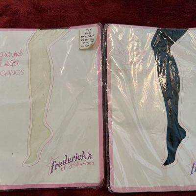 Frederick’s of Hollywood Black And Bone OSFA Stockings NOS NEW 2 Pairs