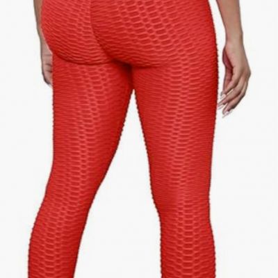 TIK TOK Womens Leggings High Waisted Seamless Workout Butt Pants Capri Small Red