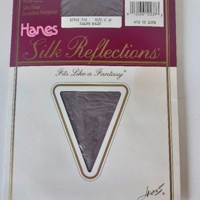 Hanes Silk Reflections Pantyhose Sz C-D Taupe Haze Lycra Leg Sandalfoot