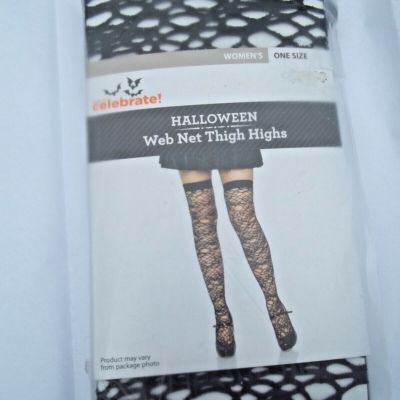 nip Sexy Black Web Net Thigh High Stockings Womens OSFM Halloween Costume