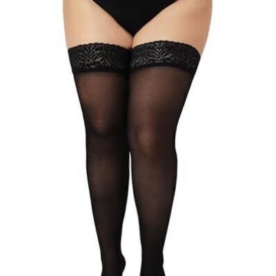 DancMolly Plus Size Thigh High Stockings, Semi Sheer Lace Top XX-Large Black