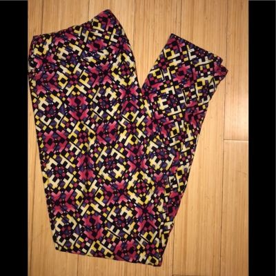 LuLaRoe Size TC Pink Yellow Leggings Tall & Curvy