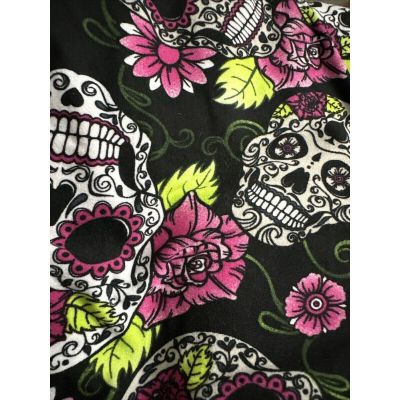 Womens Sugar Skull High Rise Halloween Sueded Leggings size 2XL New