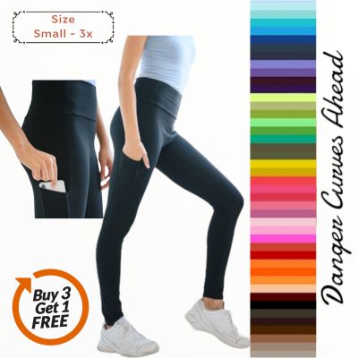 Cell Phone Pocket Long Leggings High Waisted 9 Colors Sizes S-L Plus 1X-3X