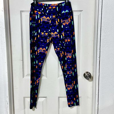 Lularoe Tall And Curvy Neon Geometric Halloween Leggings Women’s One Size Blue