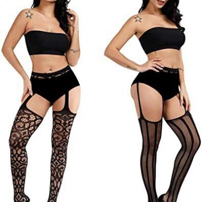 Plus Size Fishnet Stockings Black Fishnet Tights Thigh High Stockings Suspend...
