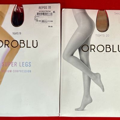 Lot of (2) OROBLU Black & Nude Large Tights Super Legs M Compression 70 & 20 New