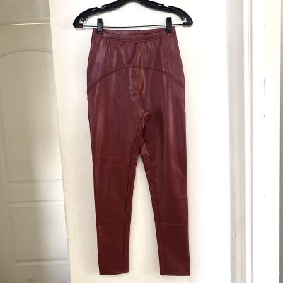 SMALL Faux Leather Leggings Pant Burgundy solid