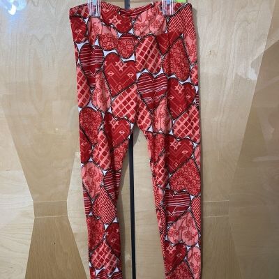 Lularoe Womens Pants Tall & Curvy Red Hearts Valentines Day Love Leggings Tight