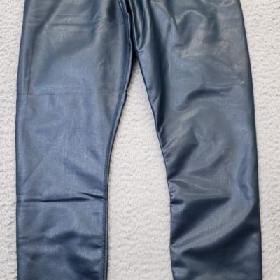 90 Degree By Reflex Leggings Womens Small Navy Faux Leather Polyester Skinny Leg