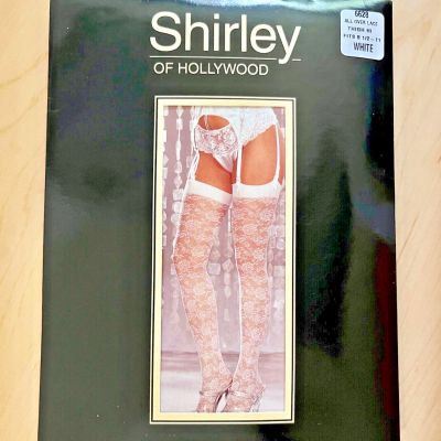 New In Package Vintage Shirley of Hollywood  White Lace Thigh High Stockings