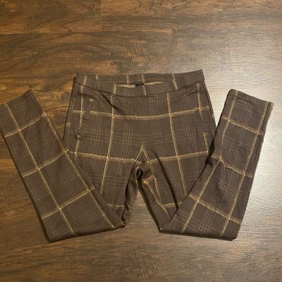 HUE Glen Plaid Skimmer Leggings Espresso Brown Womens Size Large Stretch NWT