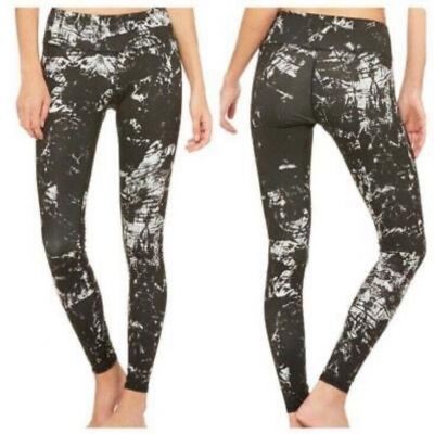 ALO Yoga Airbrush Magma Leggings Black White Marble Tie Dye Blotted Size XS