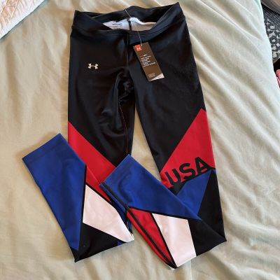 UNDER ARMOUR HEAT GEAR WOMEN'S USA BLACK RED BLUE WORK OUT GYM LEGGINGS S NEW